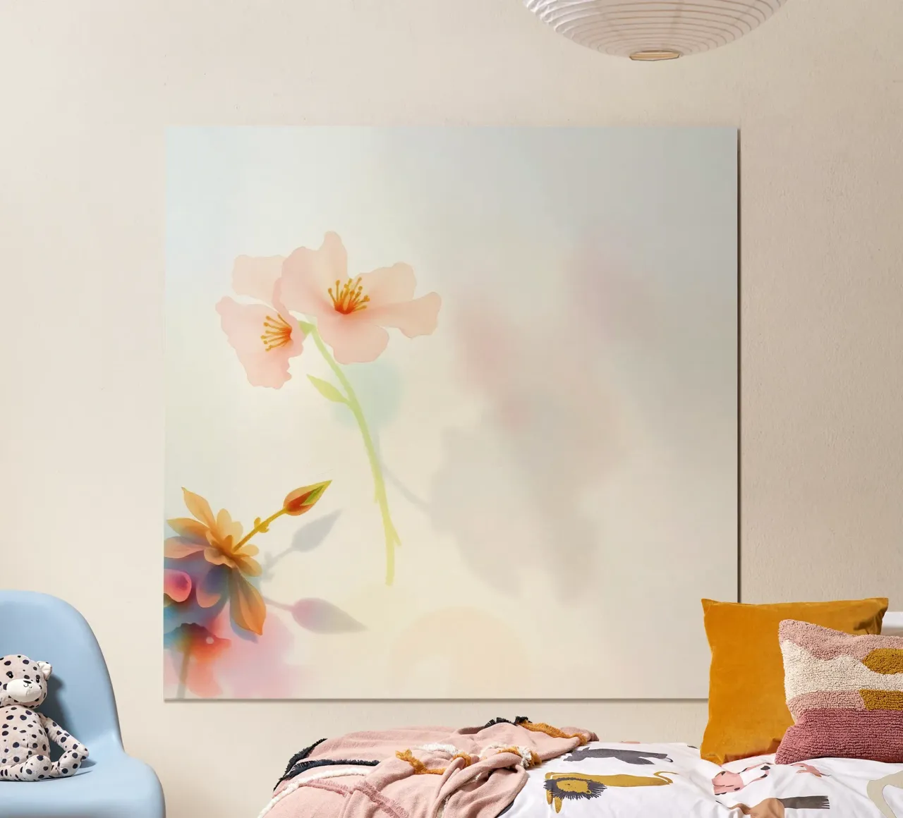 Morbida illustrazione a pastello di fiori delicati che si fondono poster con telaio in legno da DesignDoodle