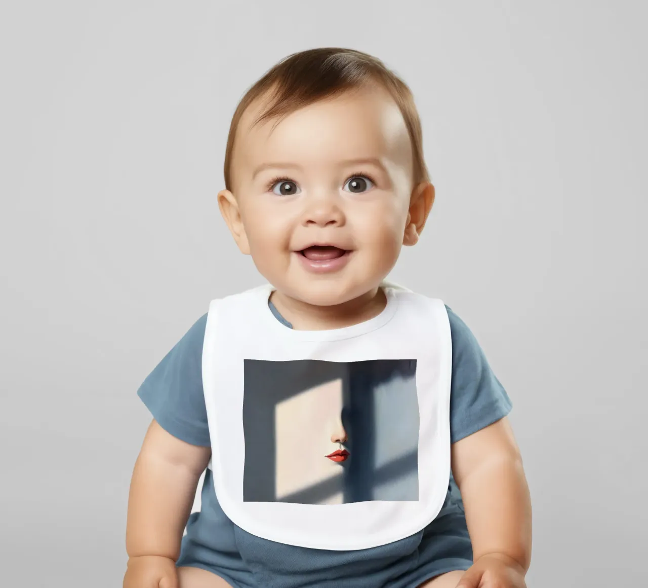 Shadows and light create an intriguing portrait of a face baby bib by DesignDoodle