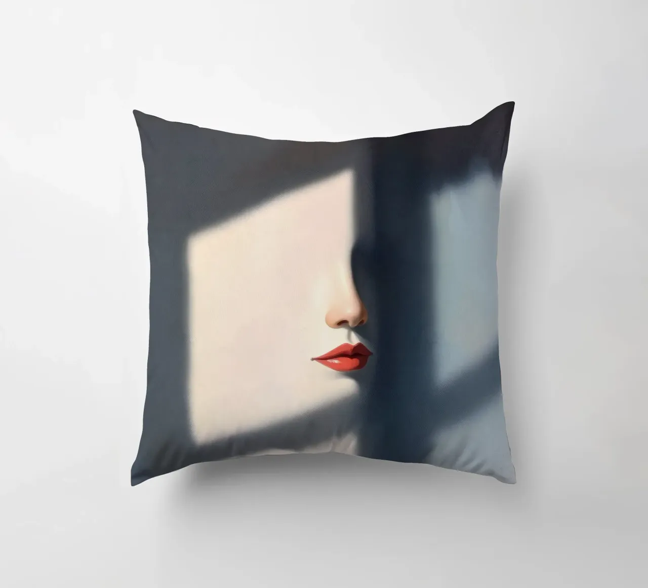 Shadows and light create an intriguing portrait of a face decorative cushion by DesignDoodle