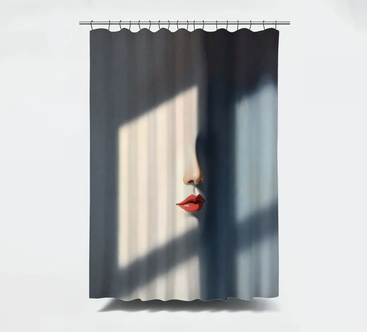 Shadows and light create an intriguing portrait of a face shower curtain by DesignDoodle