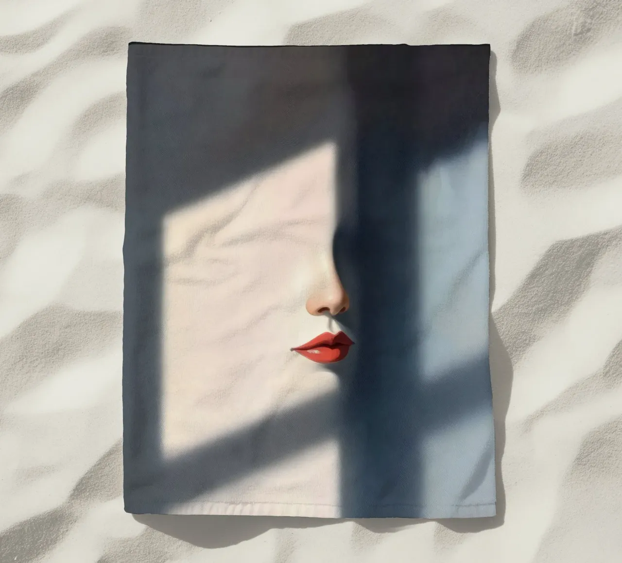 Shadows and light create an intriguing portrait of a face beach towel by DesignDoodle