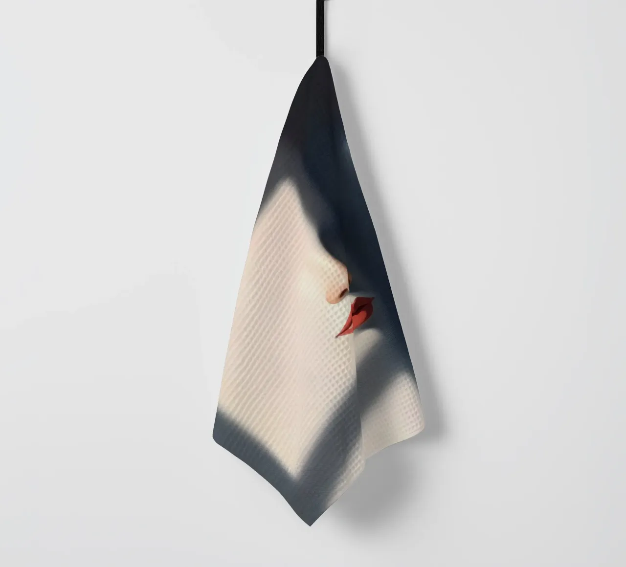 Shadows and light create an intriguing portrait of a face tea towel by DesignDoodle