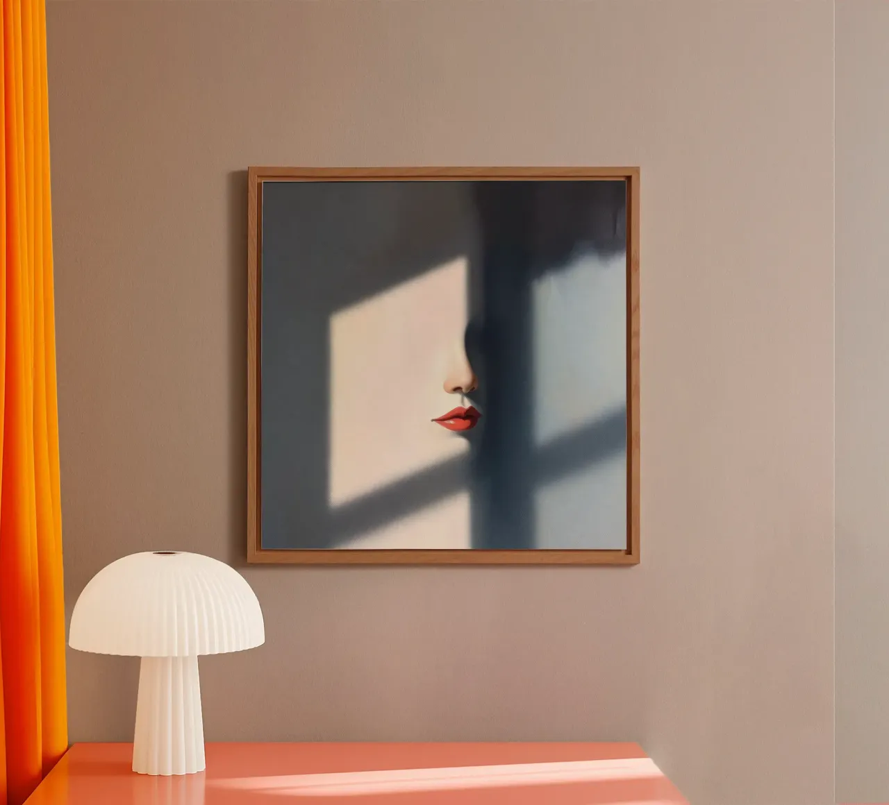 Shadows and light create an intriguing portrait of a face alu-dibond by DesignDoodle
