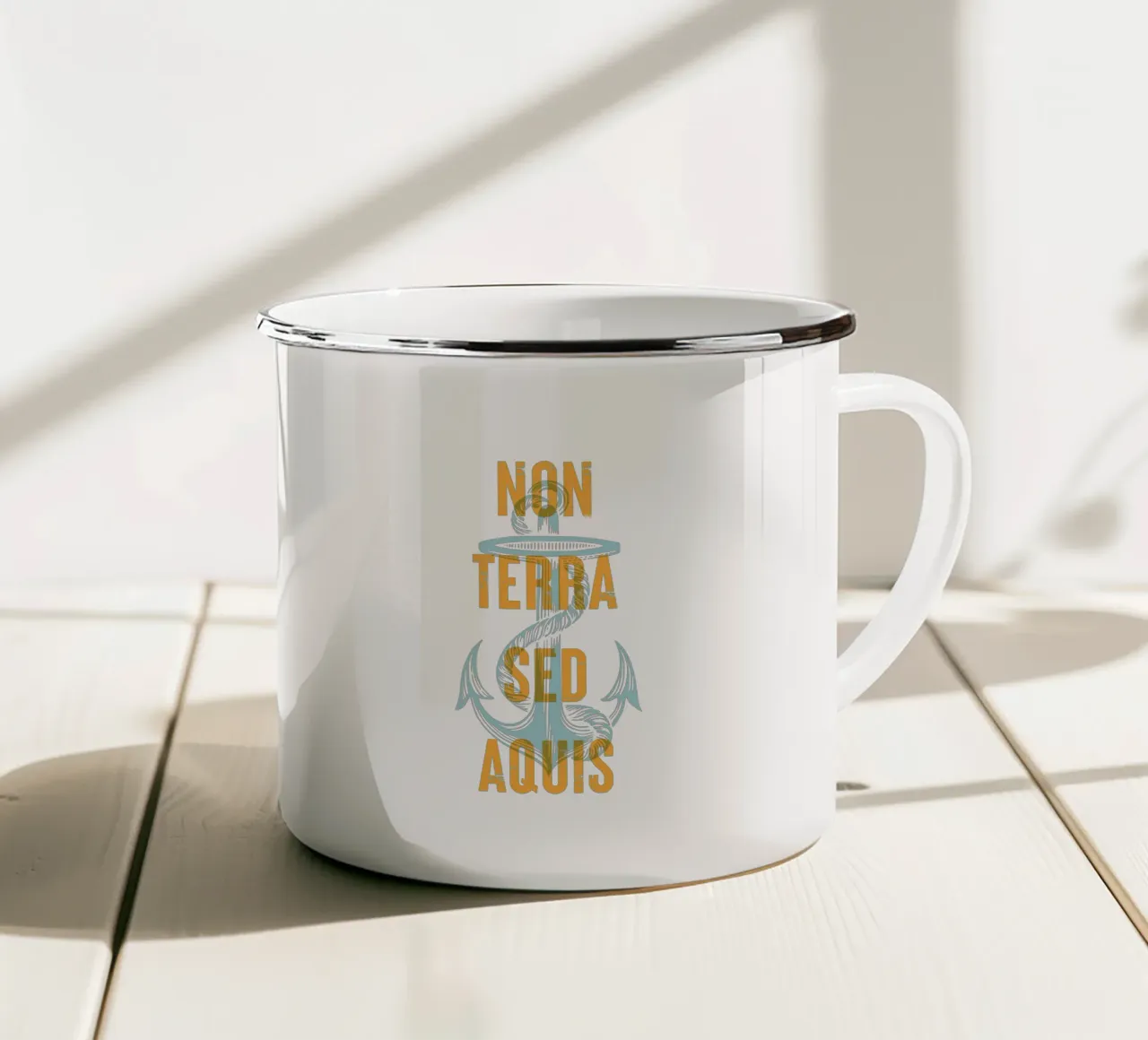 Non terra sed aquis tazza in smalto da Vintagrafica
