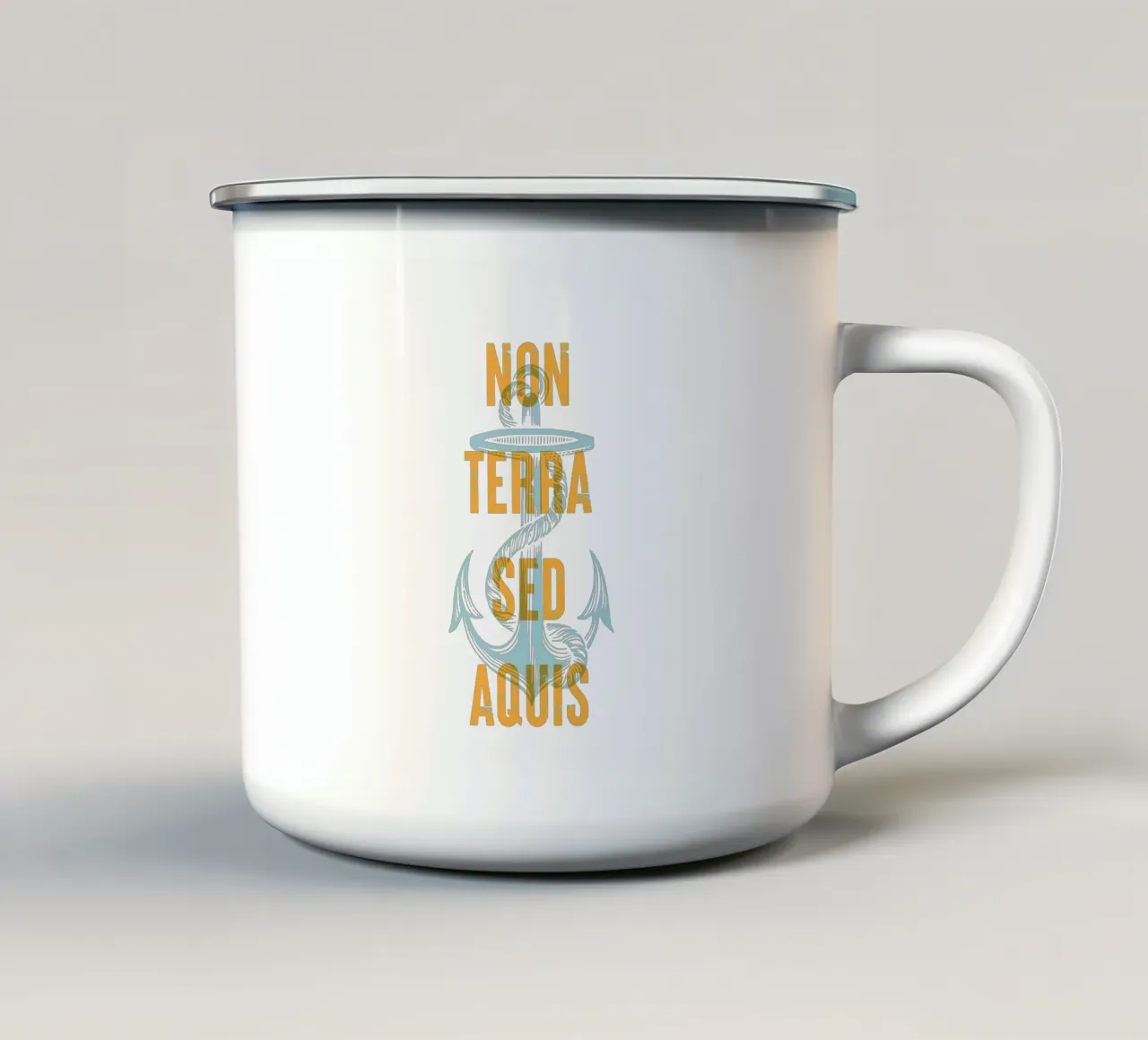 Non terra sed aquis tazza in smalto da Vintagrafica