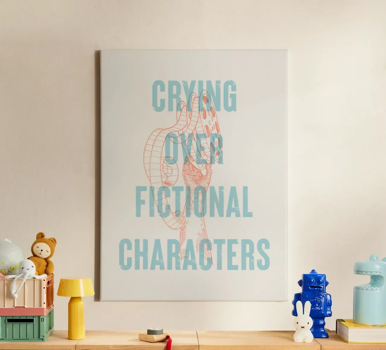 Crying over fictional characters canvas with Floater frame by Vintagrafica