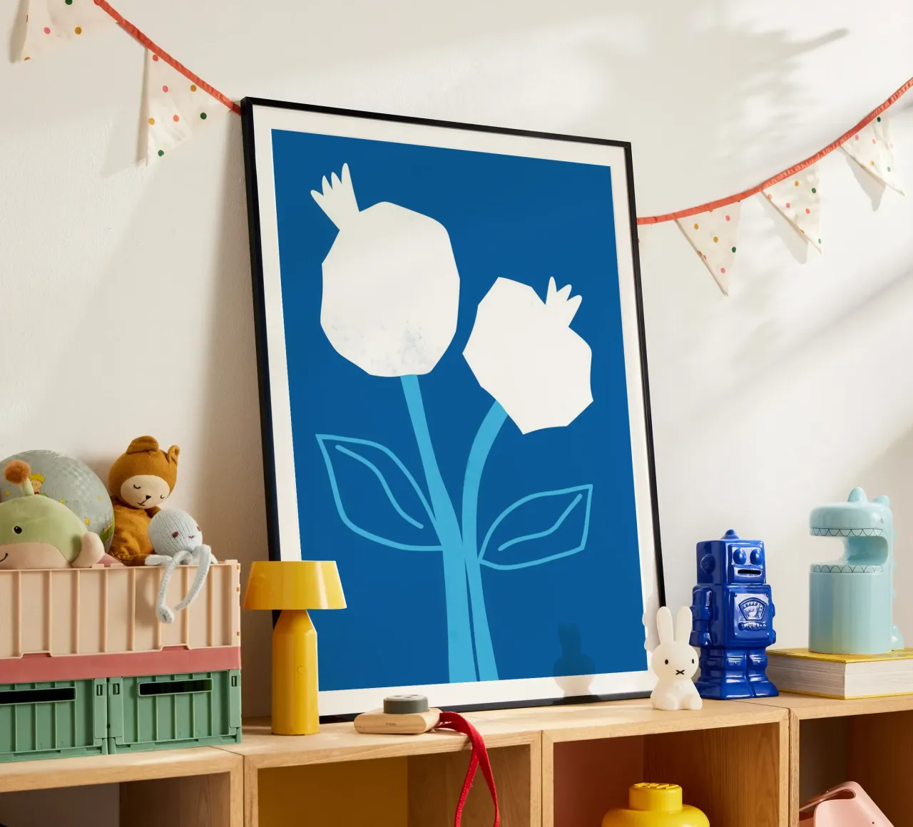 Melograni bianchi in blu cielo poster con telaio in alluminio da Autofocus