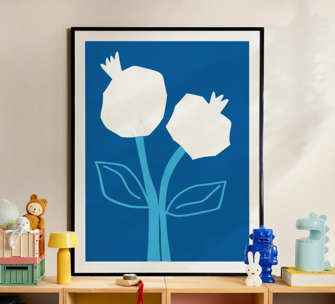 Melograni bianchi in blu cielo poster con telaio in alluminio da Autofocus