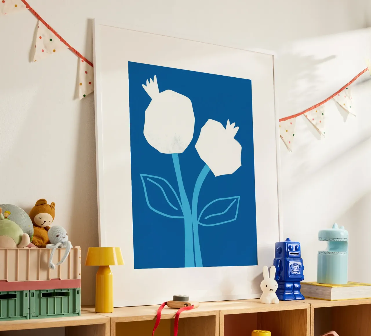Melograni bianchi in blu cielo poster con telaio in alluminio da Autofocus
