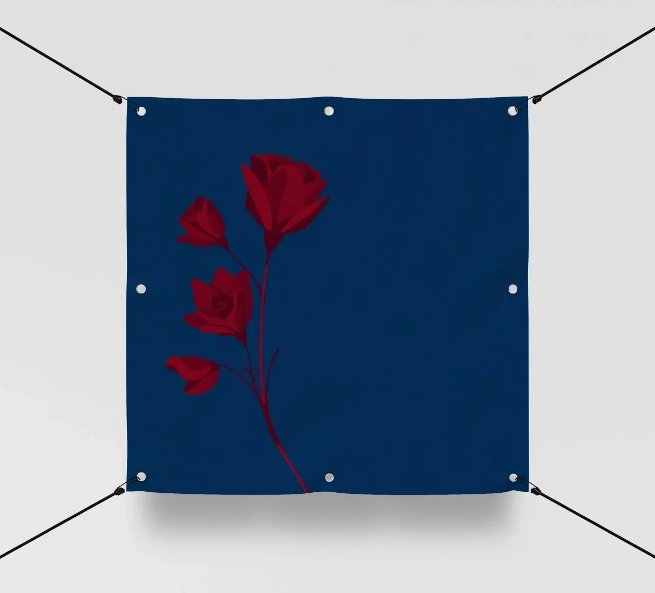 Vibranti fiori rossi su uno sfondo blu intenso telo in pvc da DesignDoodle