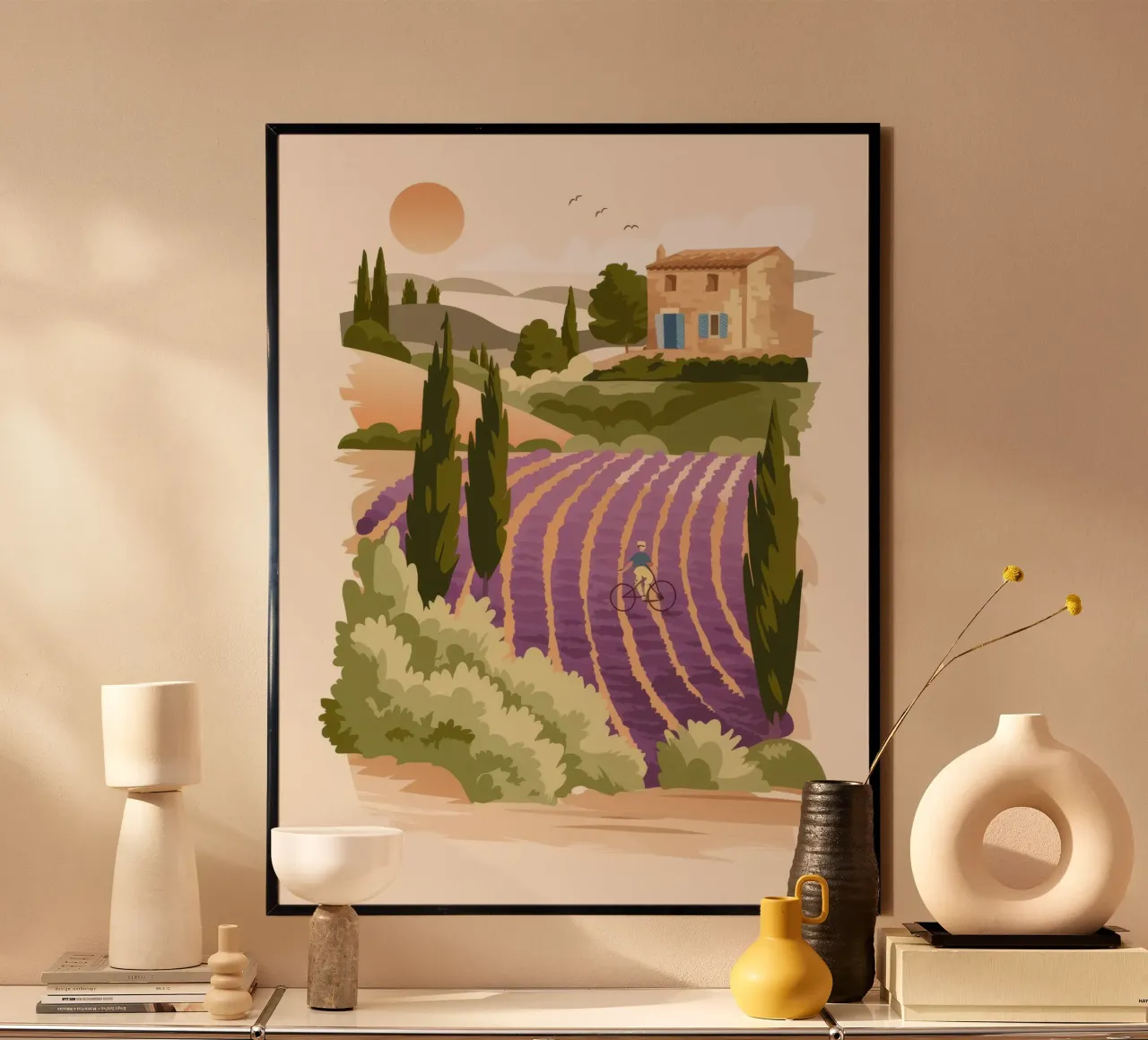 Campi di lavanda poster con telaio in alluminio da Artie Shifa