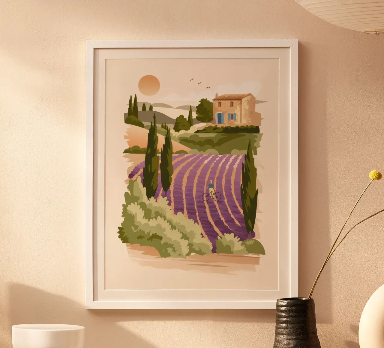 Campi di lavanda poster con telaio in alluminio da Artie Shifa
