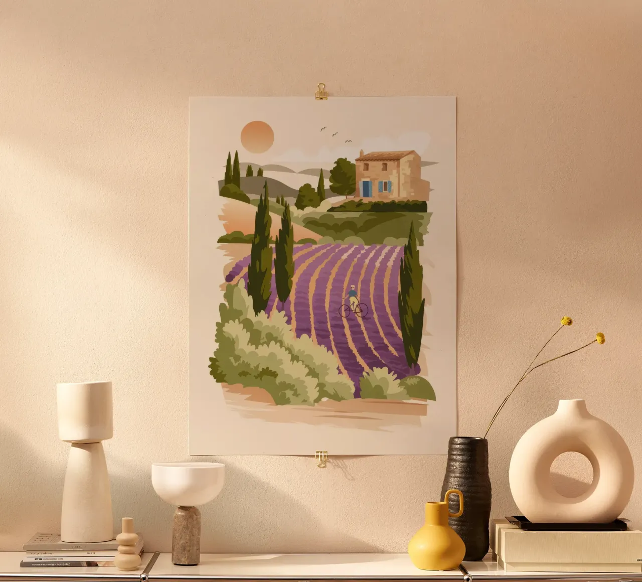 Campi di lavanda poster con telaio in alluminio da Artie Shifa