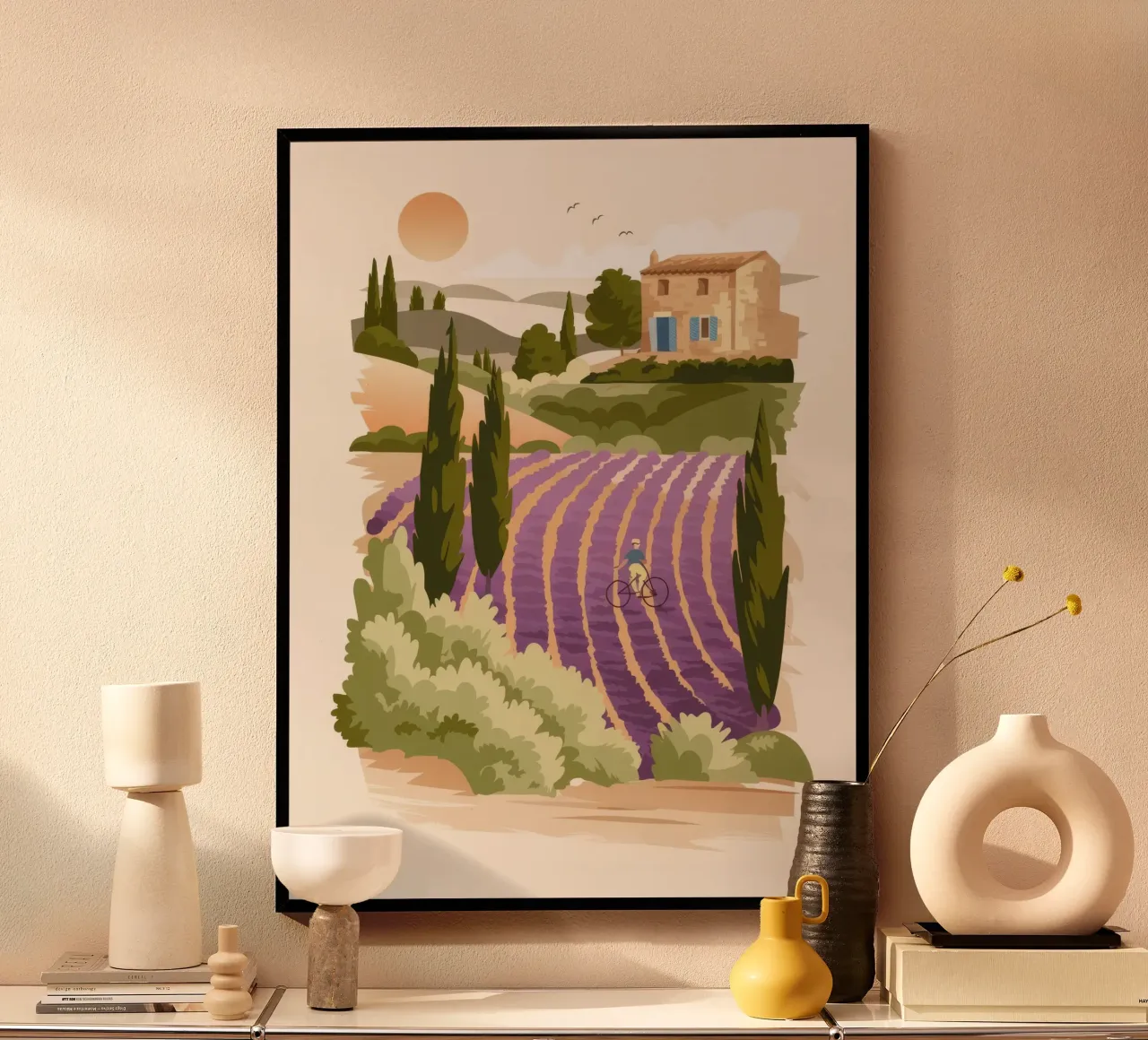 Campi di lavanda poster con telaio in alluminio da Artie Shifa