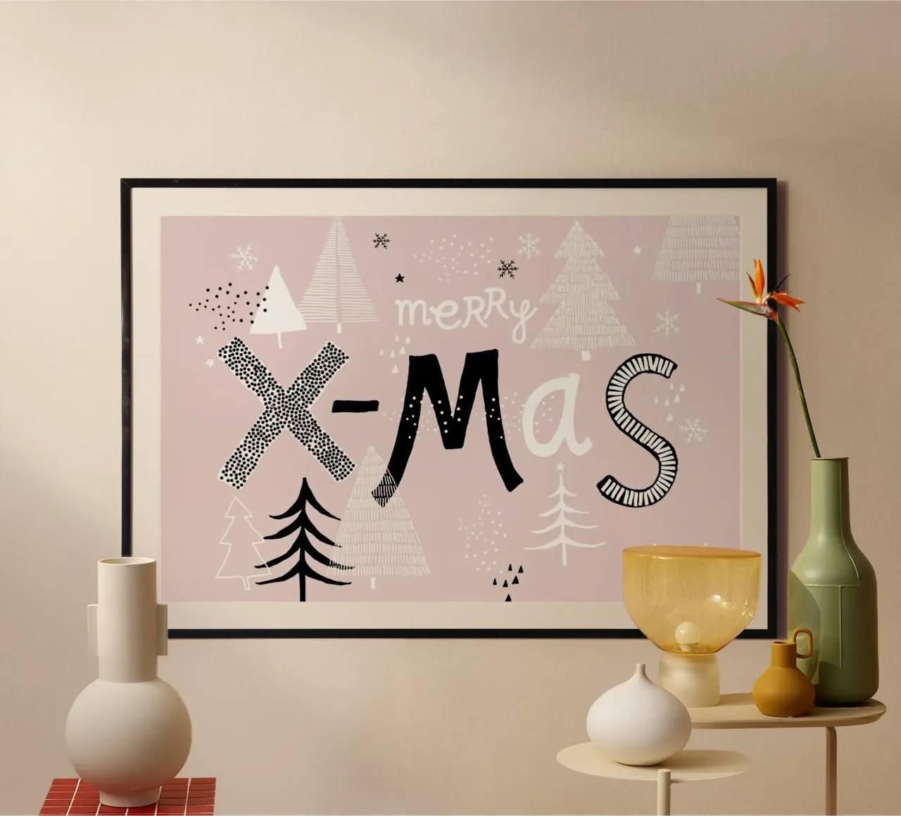 Merry X-Mas poster con telaio in legno da typealive