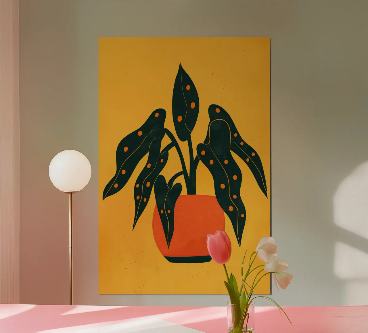 Plante d'intérieur avec polka dots | Nature morte en jaune-orange hahnemühle de Autofocus