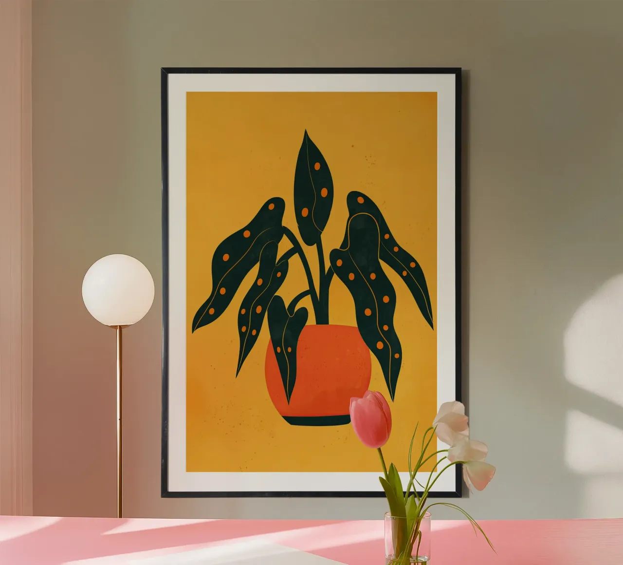 Plante d'intérieur avec polka dots | Nature morte en jaune-orange hahnemühle de Autofocus