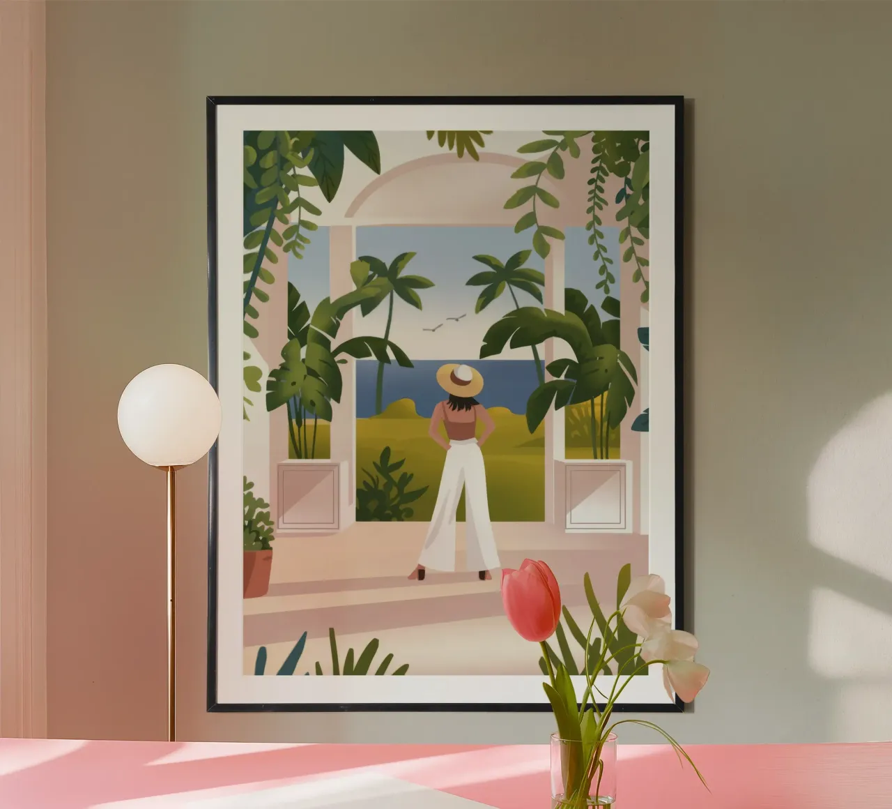 Vue sur l'océan poster avec cadre en bois de Artie Shifa