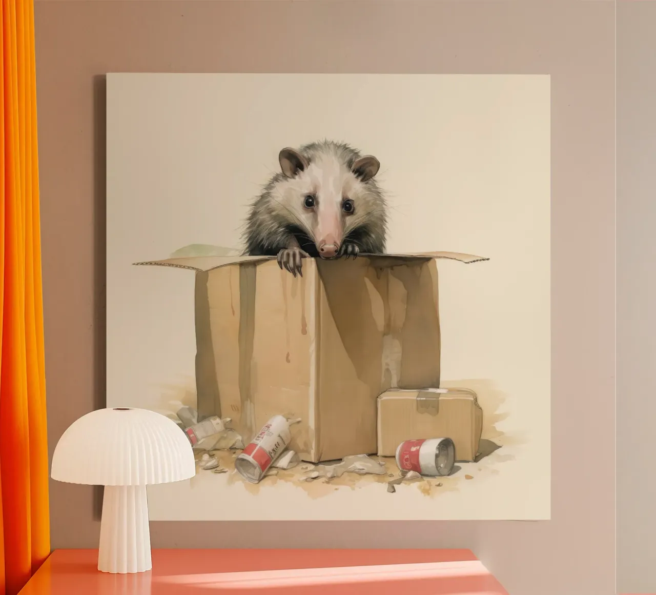Minimal Opossum 2 canvas by Minimal Animal Art