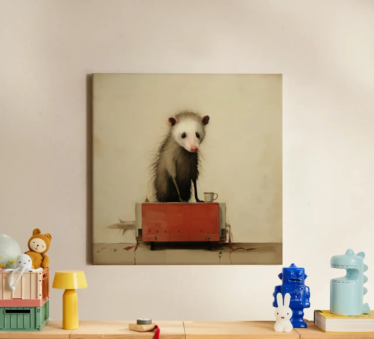 Opossum minimo 3 tela da Minimal Animal Art