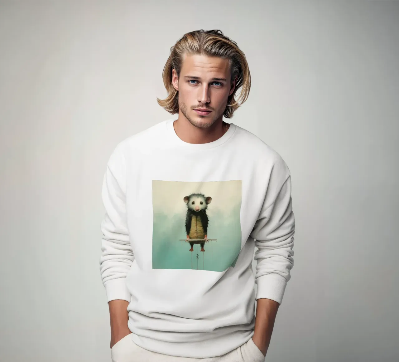 Minimal Opossum 4 sweatshirt by Minimal Animal Art