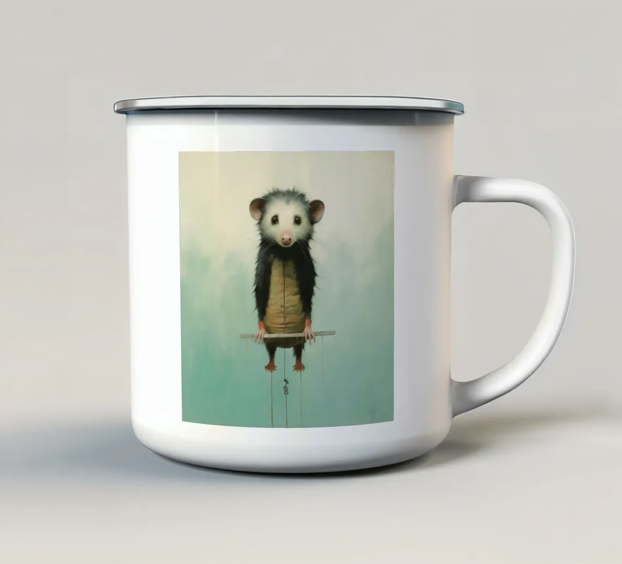 Opossum minimo 4 tazza in smalto da Minimal Animal Art