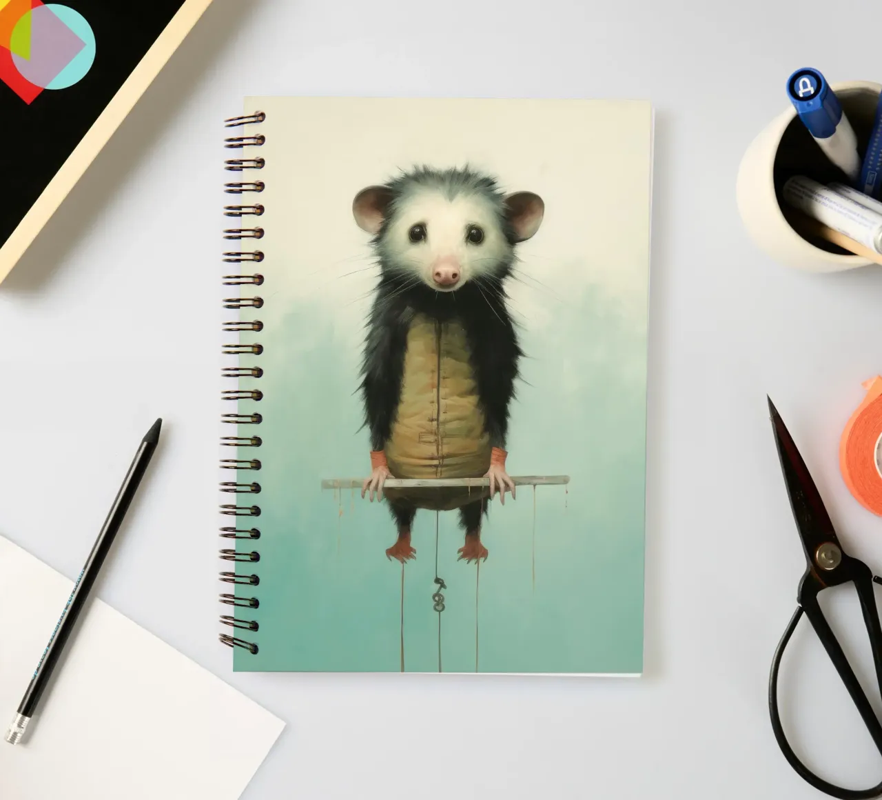 Minimal Opossum 4 spiral notebook by Minimal Animal Art