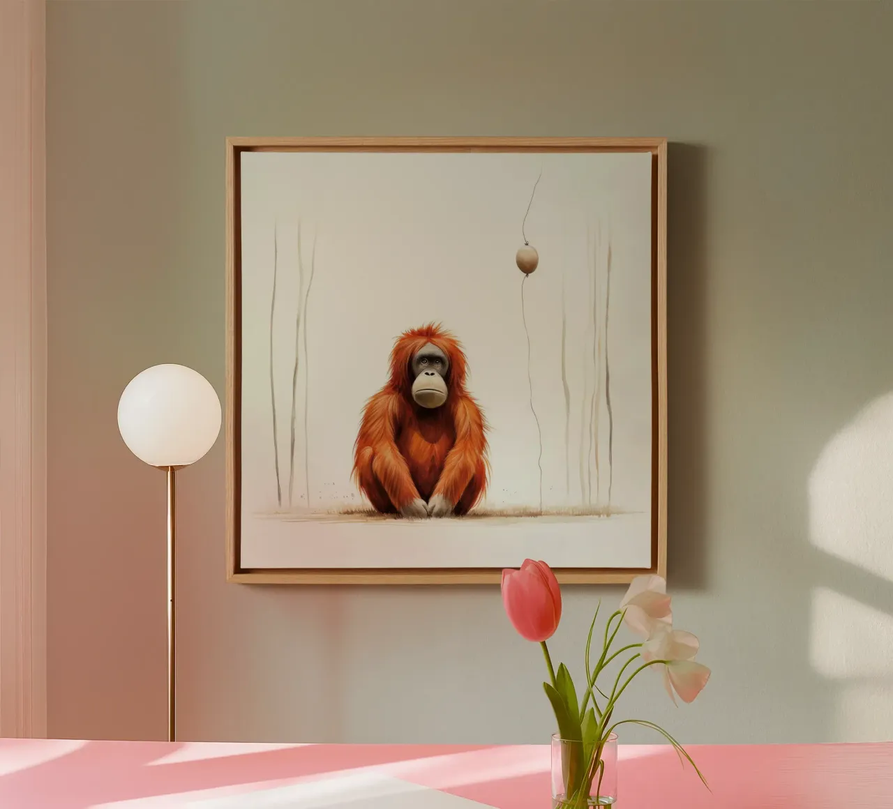 Orangutan minimo 2 tela con Cornice a cassetta da Minimal Animal Art