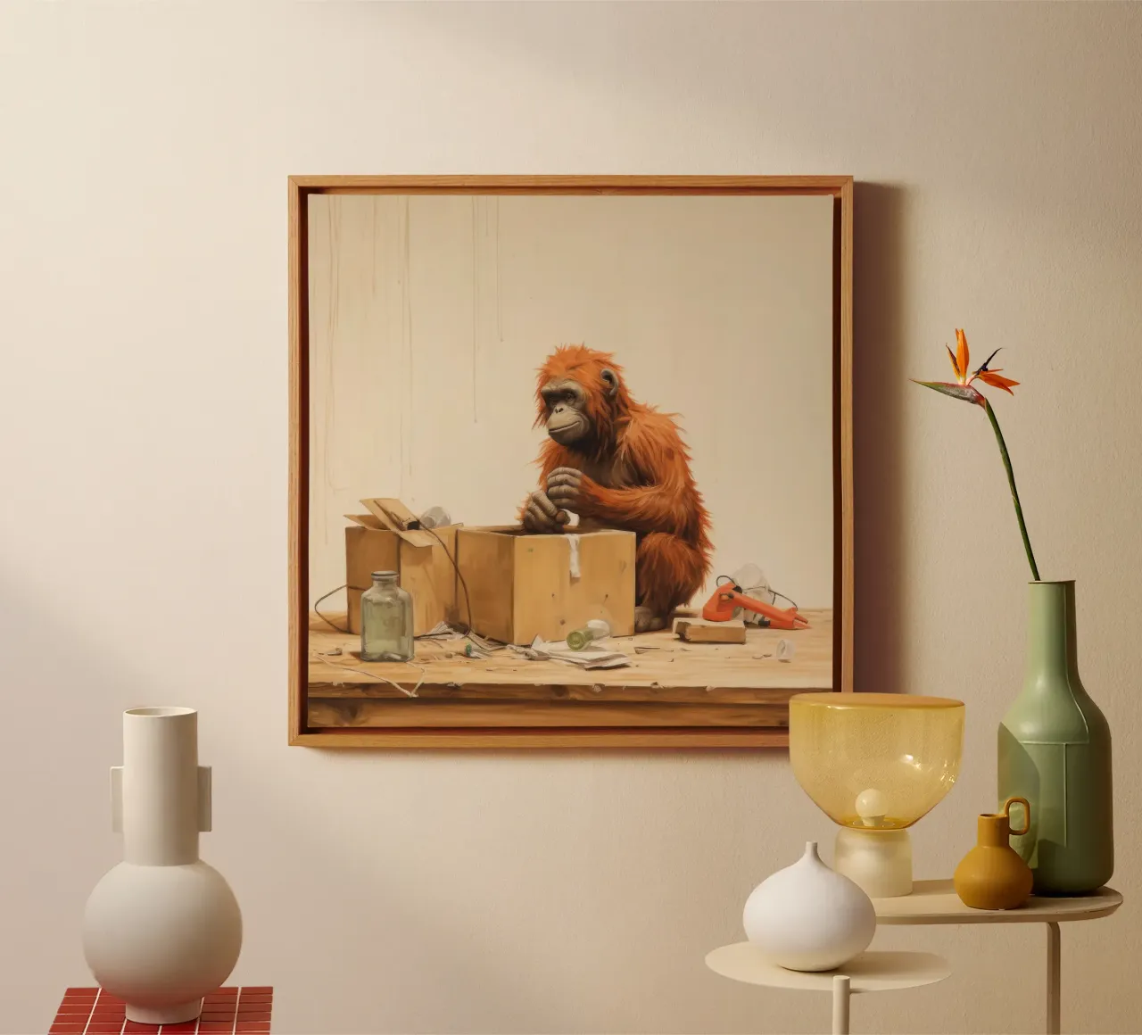 Orangutan Minimo 4 tela con Cornice a cassetta da Minimal Animal Art