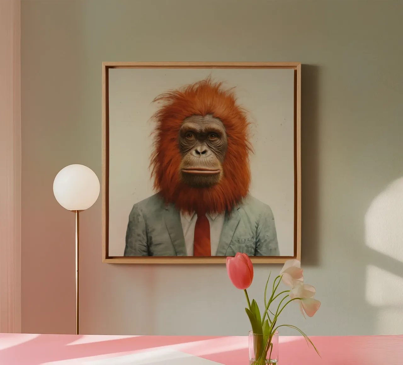 Orangutan Minimo 1 tela con Cornice a cassetta da Minimal Animal Art