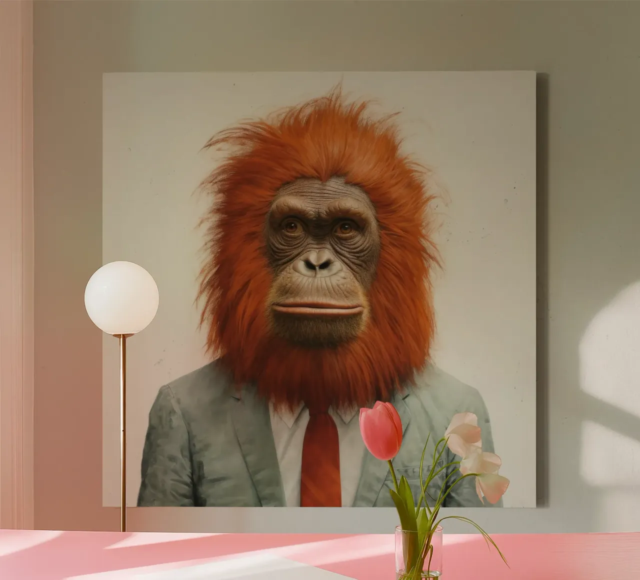 Orangutan Minimo 1 tela con Cornice a cassetta da Minimal Animal Art