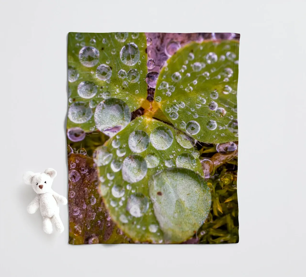 Wassertropfen auf einem Kleeblatt Fleecedecke von Marcus Beckert | Fotografie