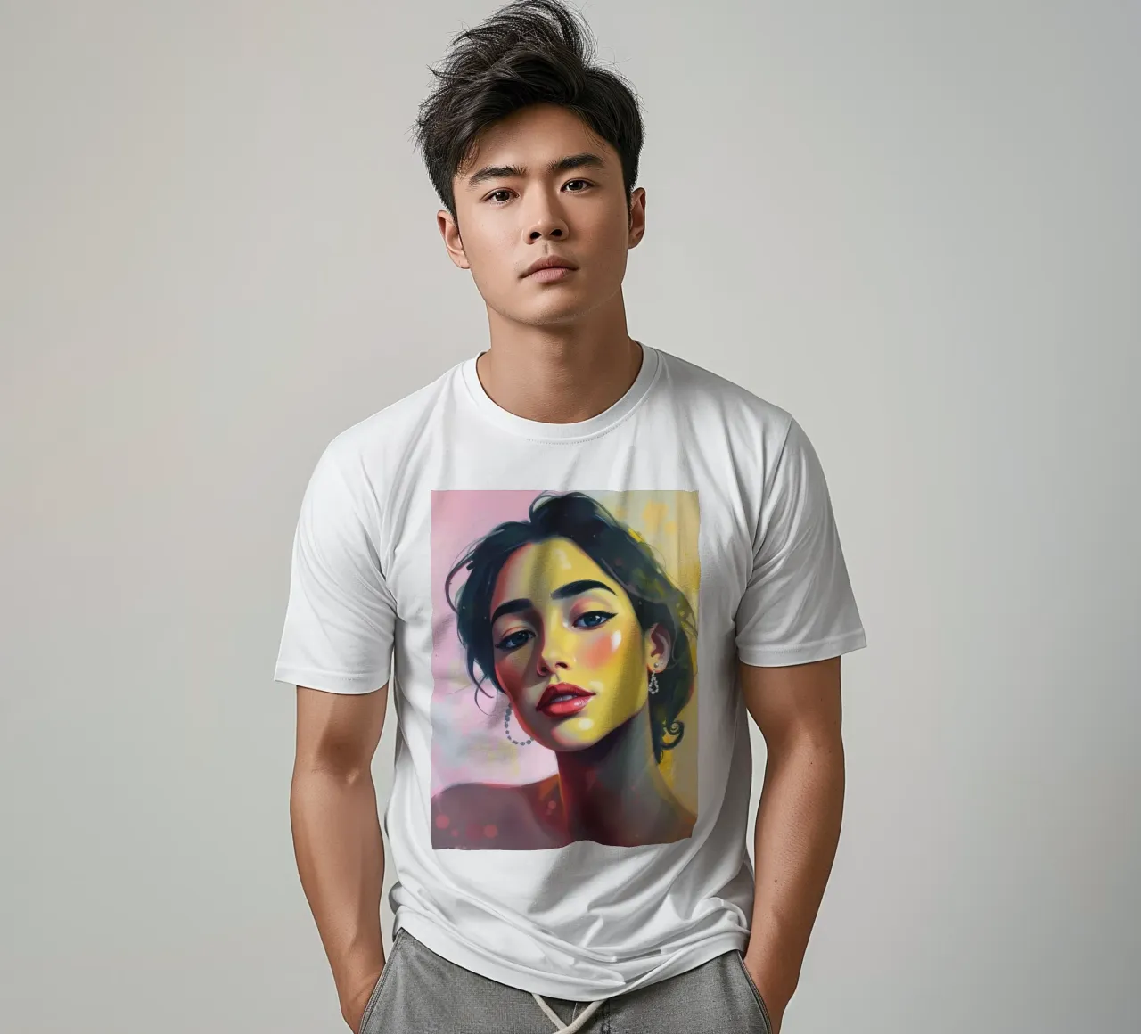 Ritratto di giovane donna con radiosa bellezza colorata t-shirt da DesignDoodle