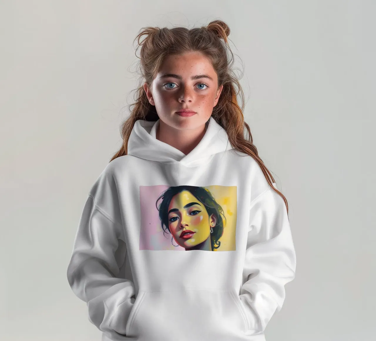 Ritratto di giovane donna con radiosa bellezza colorata felpa bambino con cappuccio da DesignDoodle