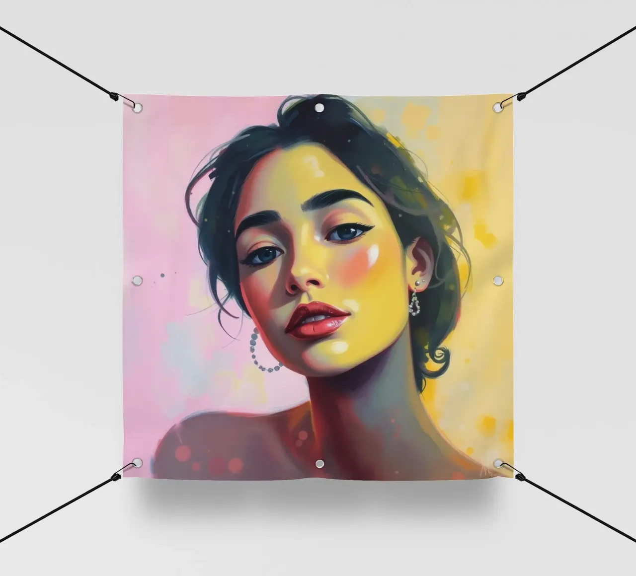 Ritratto di giovane donna con radiosa bellezza colorata telo in pvc da DesignDoodle