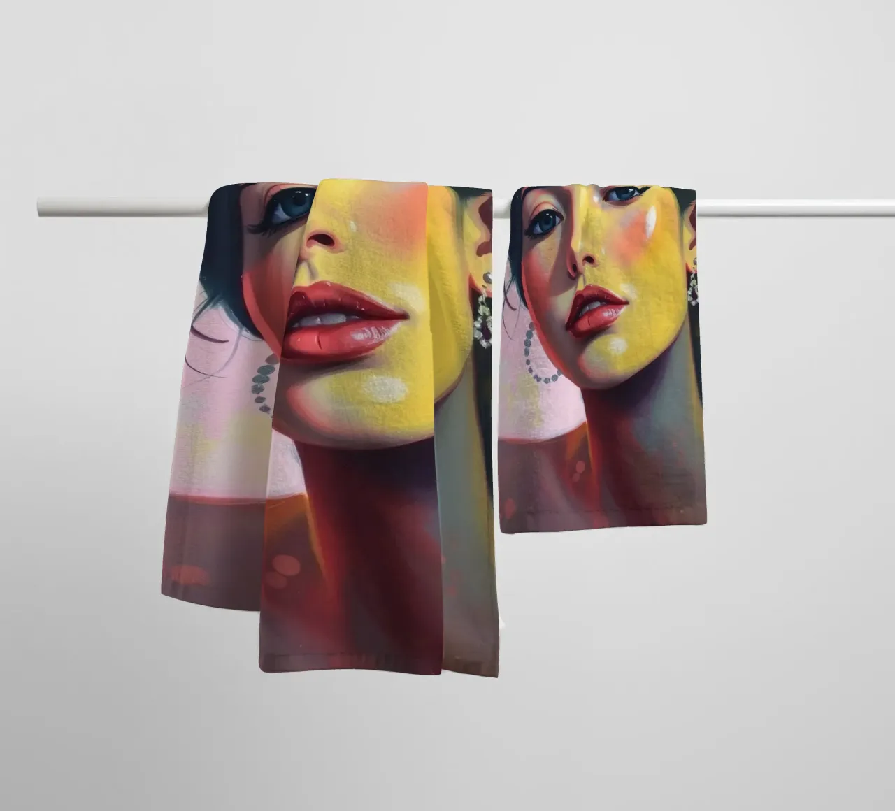 Ritratto di giovane donna con radiosa bellezza colorata asciugamano da bagno da DesignDoodle