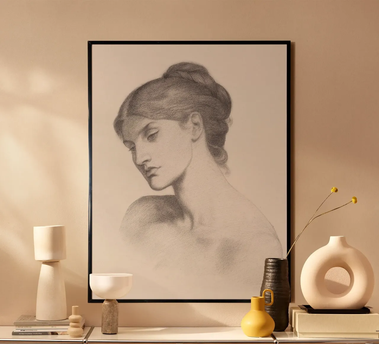 Woman Portrait Sketch poster con telaio in plastica da apoloprints