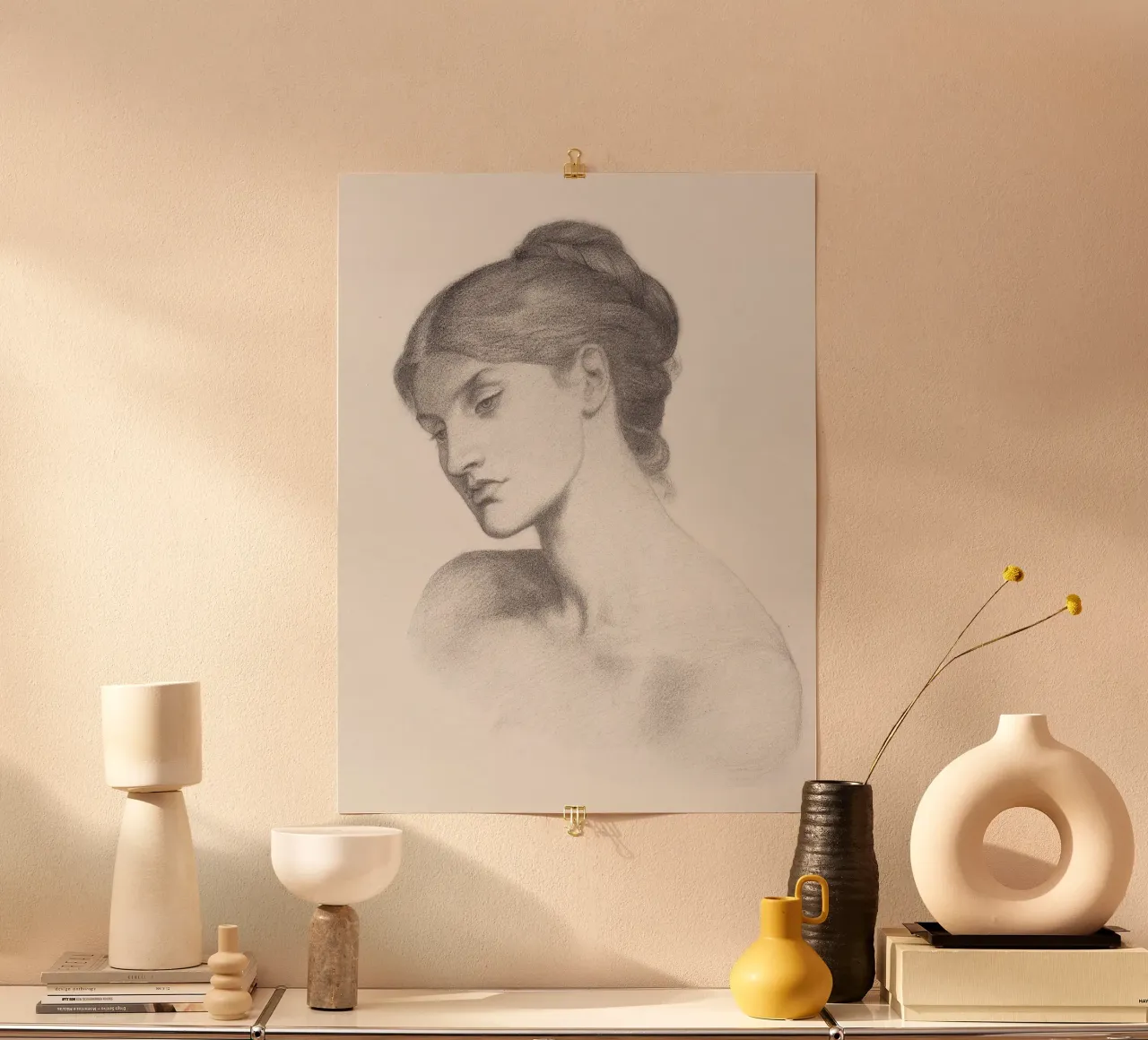 Woman Portrait Sketch poster con telaio in plastica da apoloprints
