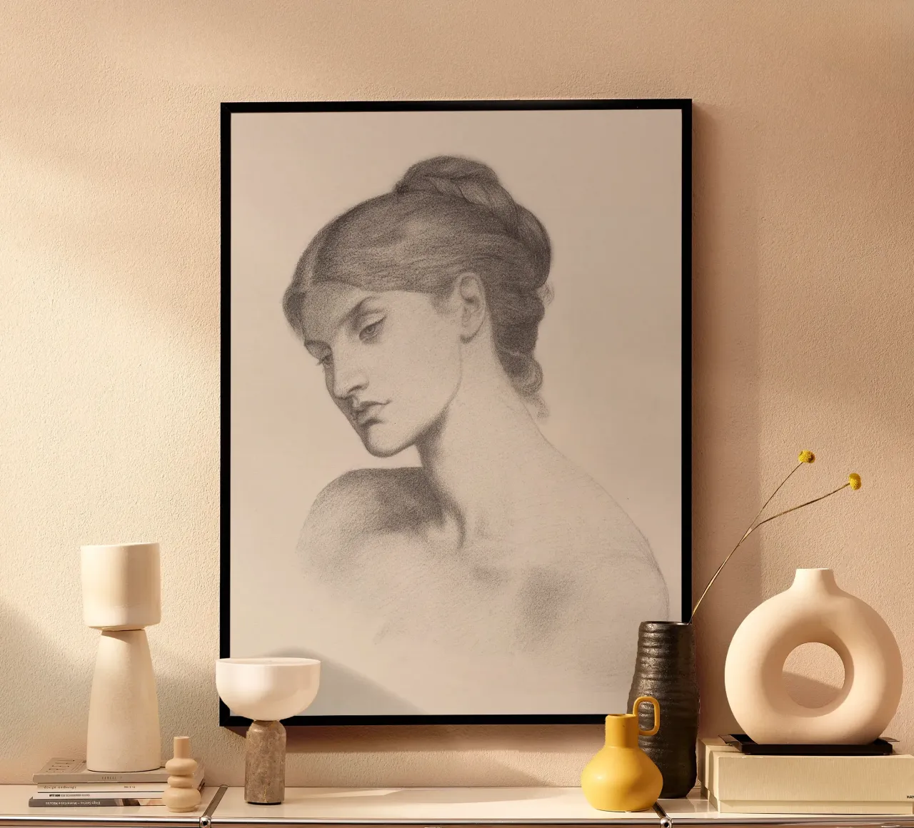 Woman Portrait Sketch poster con telaio in plastica da apoloprints