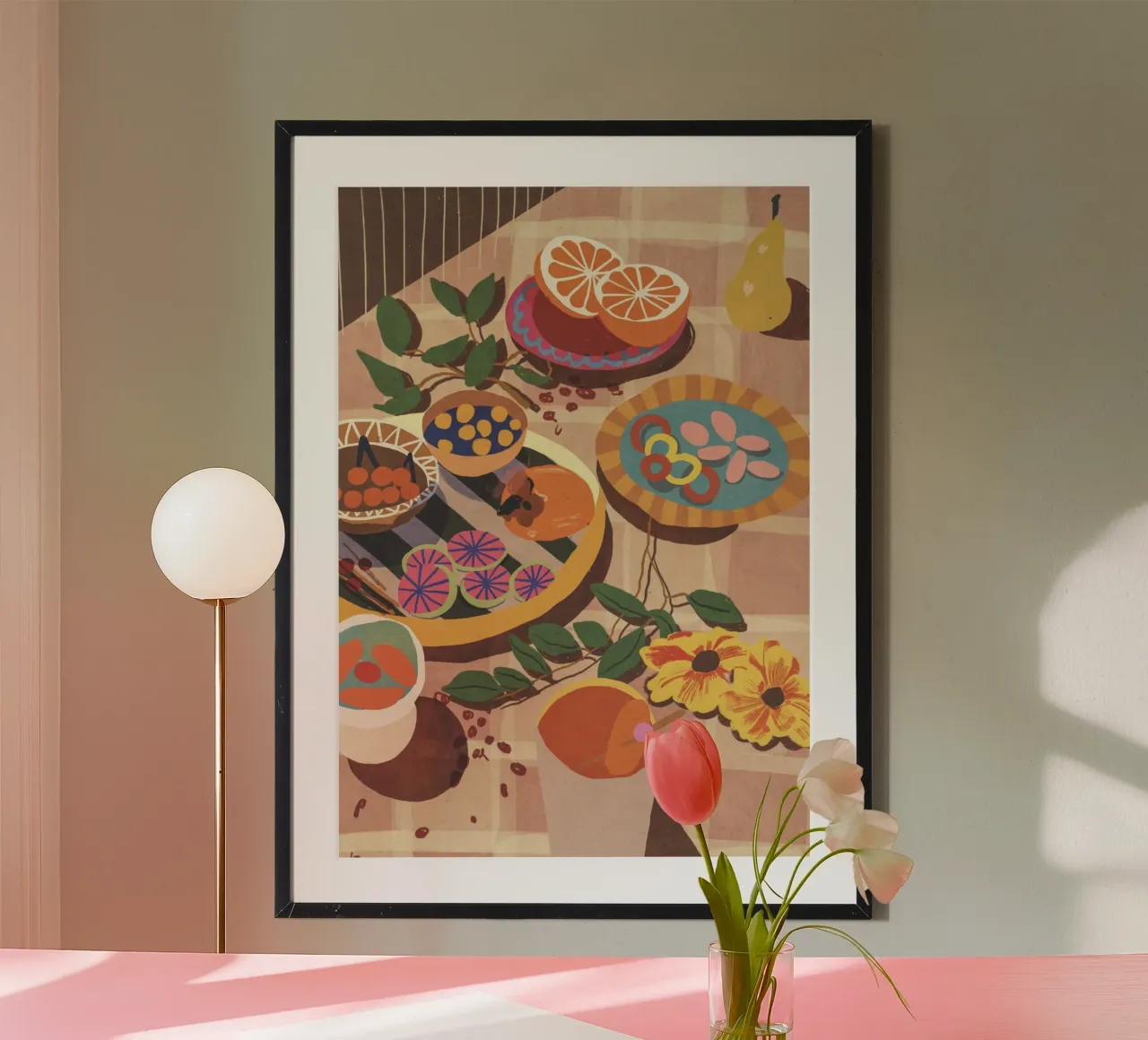 Sunny still life poster con telaio in legno da GigiRosado