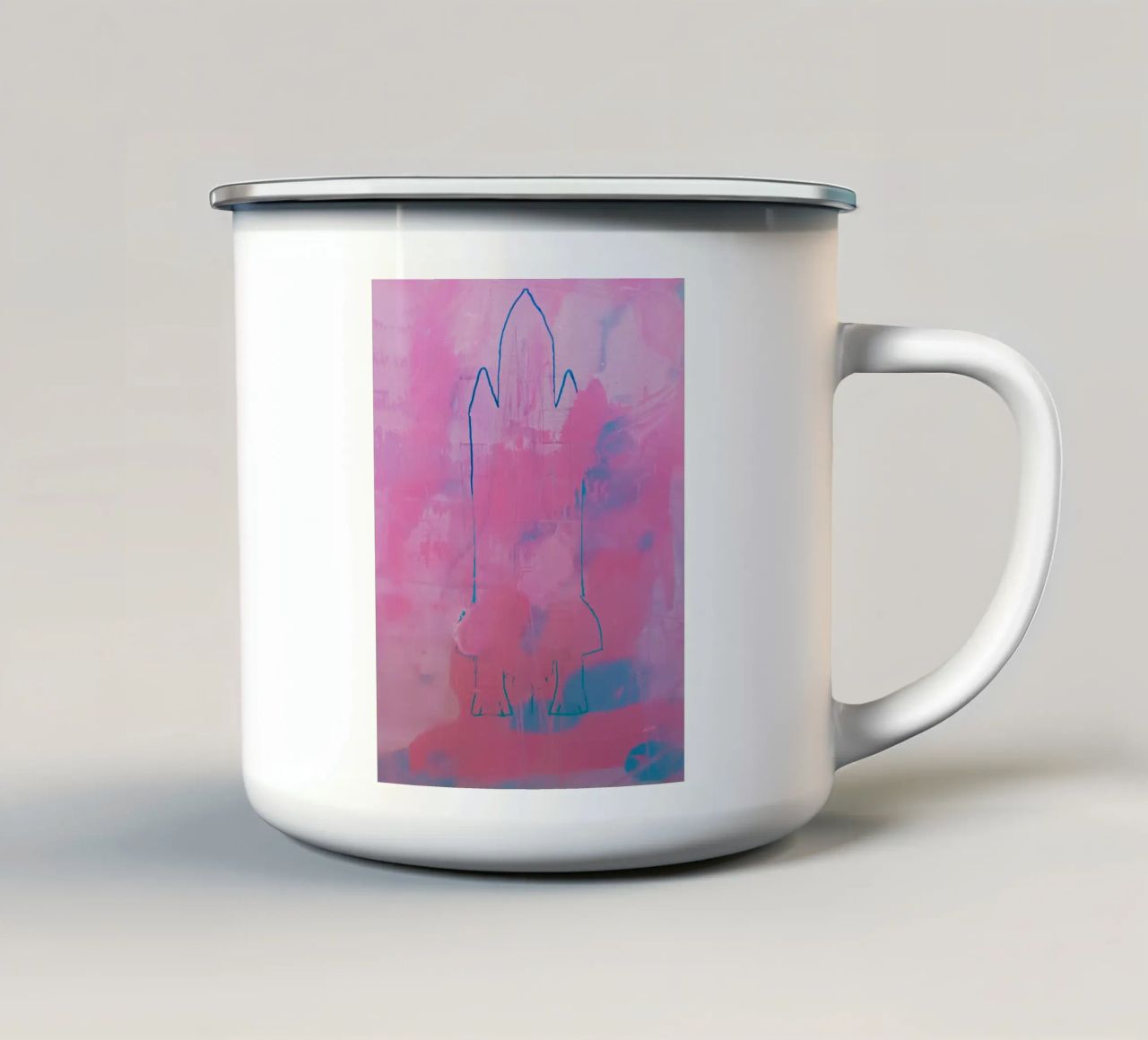 Space Shuttle Outline Roze & Blauw Abstracte Print emaille mok van FABOArt