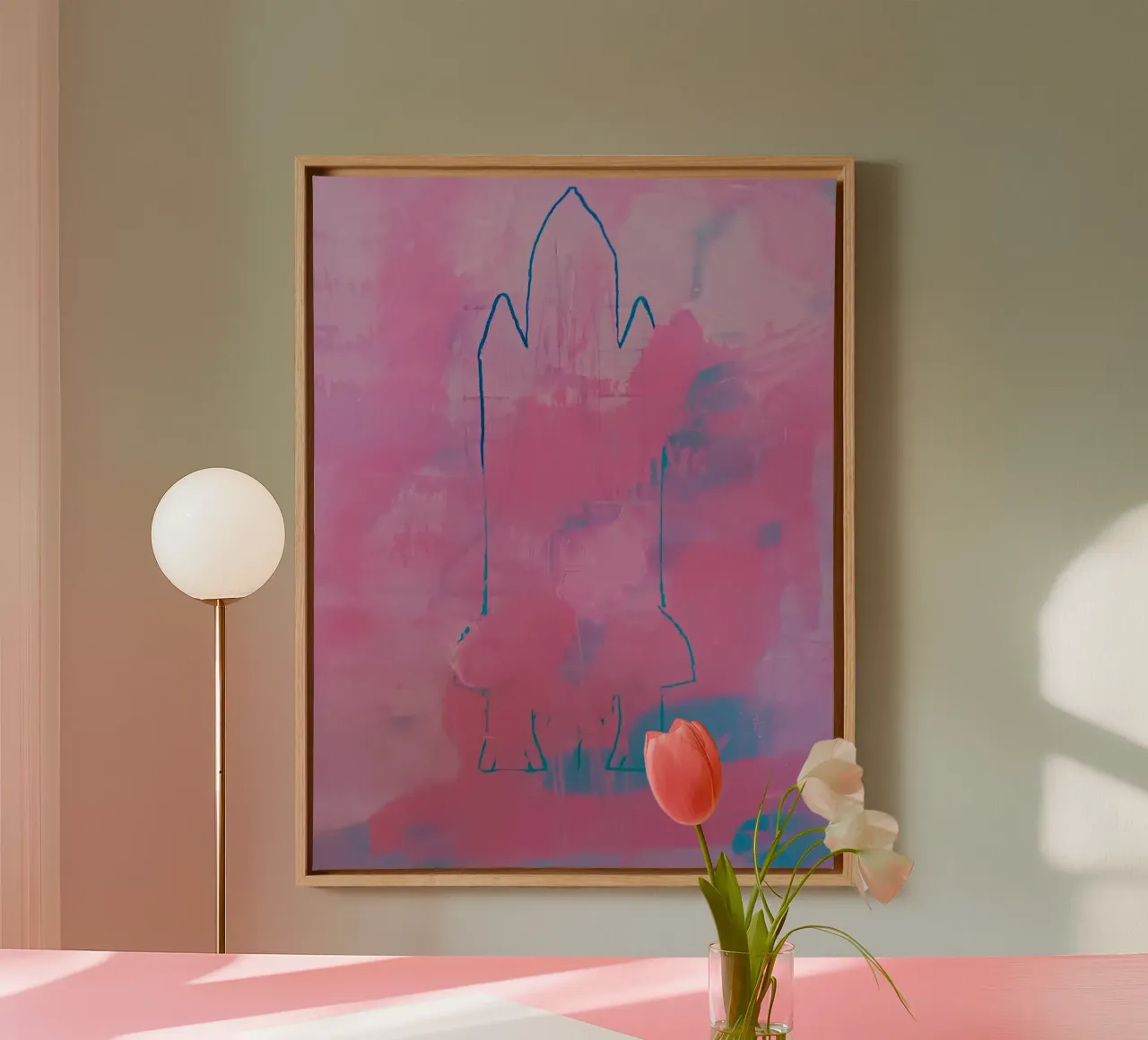 Space Shuttle Outline Roze & Blauw Abstracte Print canvas met Baklijst van FABOArt