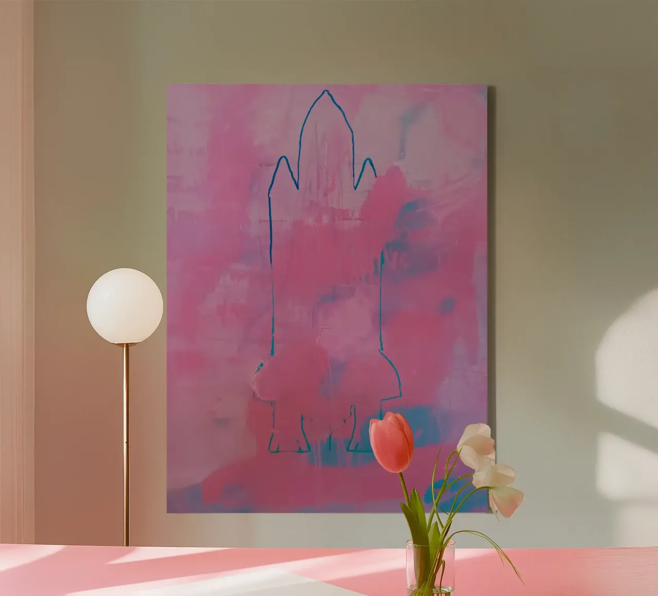 Space Shuttle Outline Roze & Blauw Abstracte Print canvas met Baklijst van FABOArt