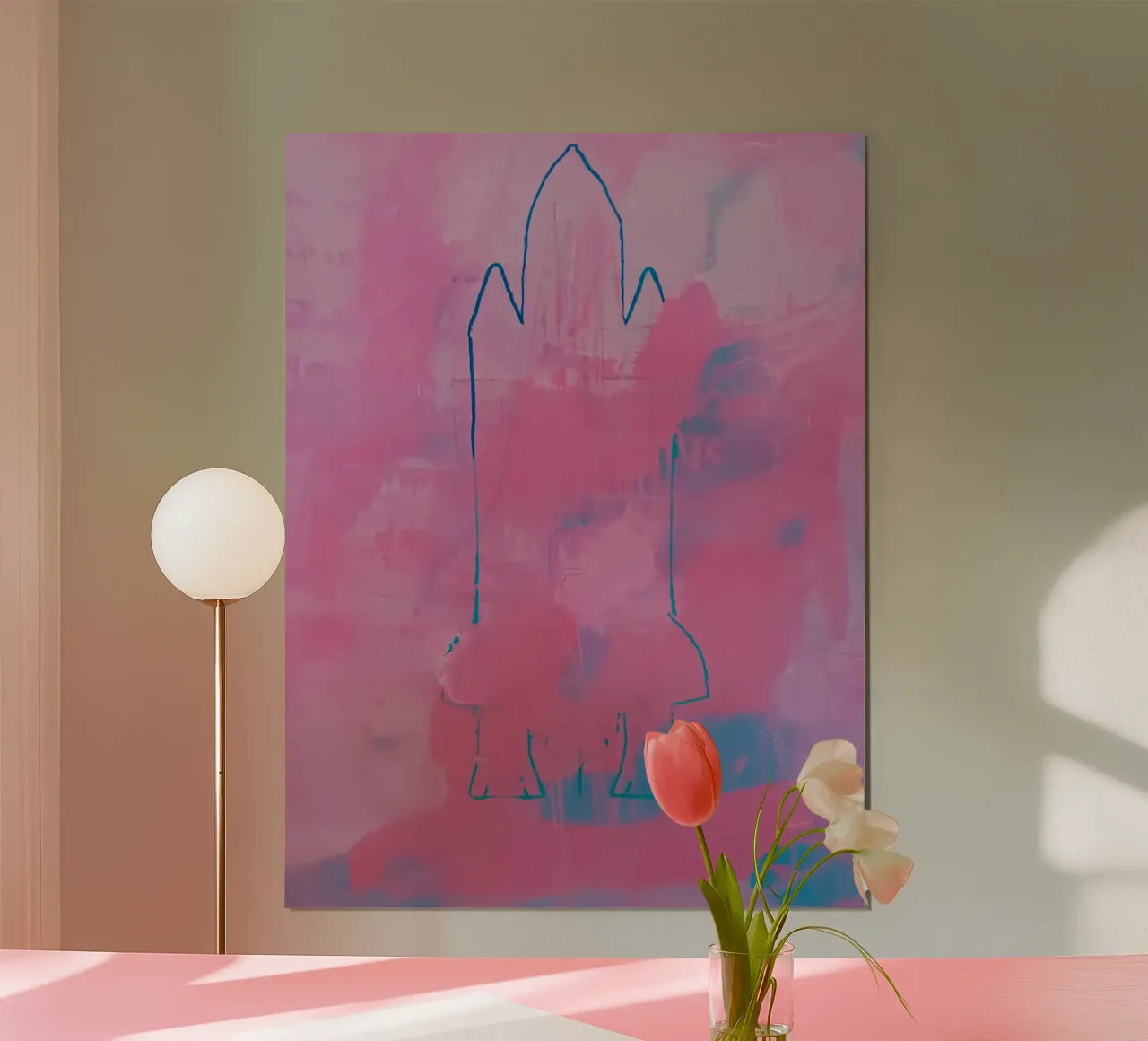 Space Shuttle Outline Roze & Blauw Abstracte Print poster van FABOArt