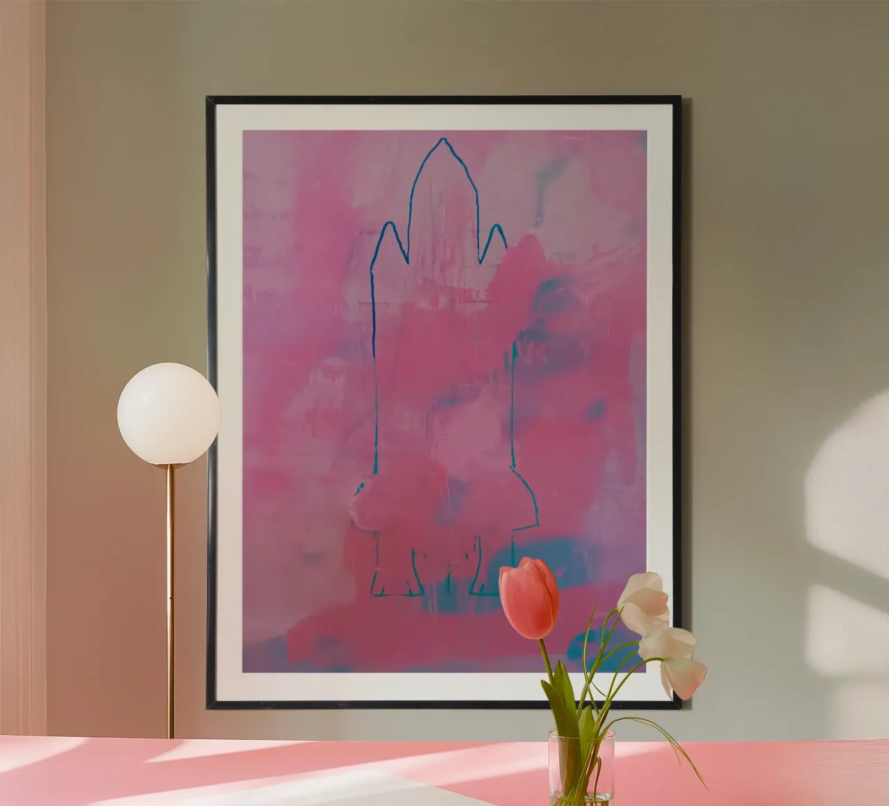 Space Shuttle Outline Roze & Blauw Abstracte Print poster van FABOArt