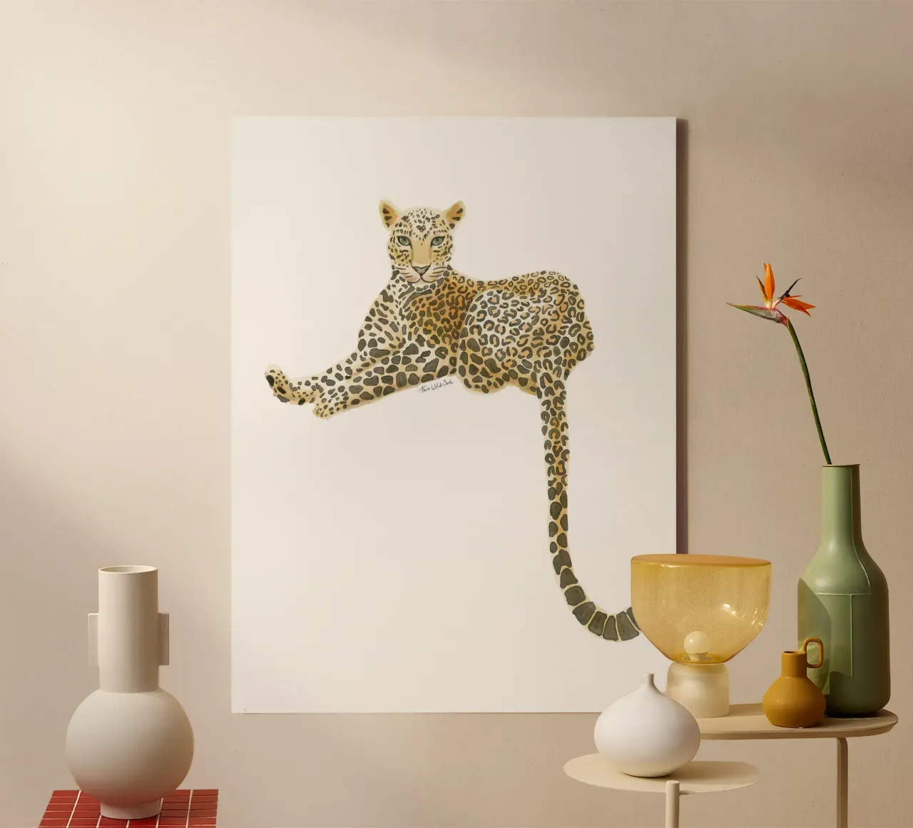 Luipaard Jaguar Safari Kat Wildlife Aquarel Illustratie canvas met Baklijst van This Wild Soul - Illustration