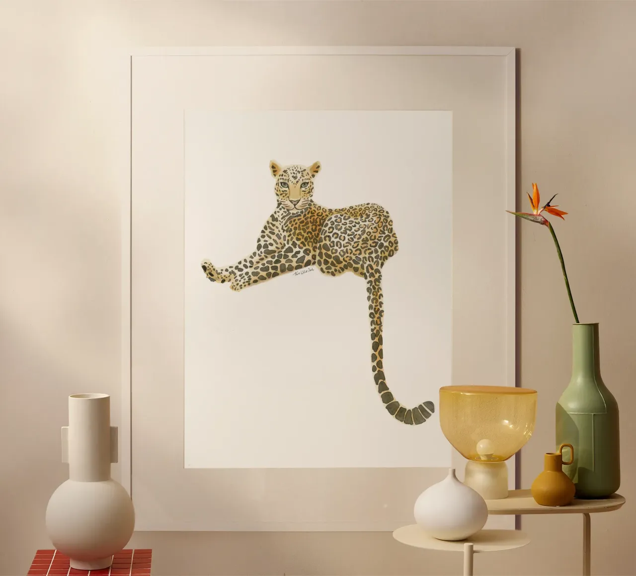 Leopardo Giaguaro Safari Gatto selvatico Illustrazione ad acquerello poster con telaio in legno da This Wild Soul - Illustration