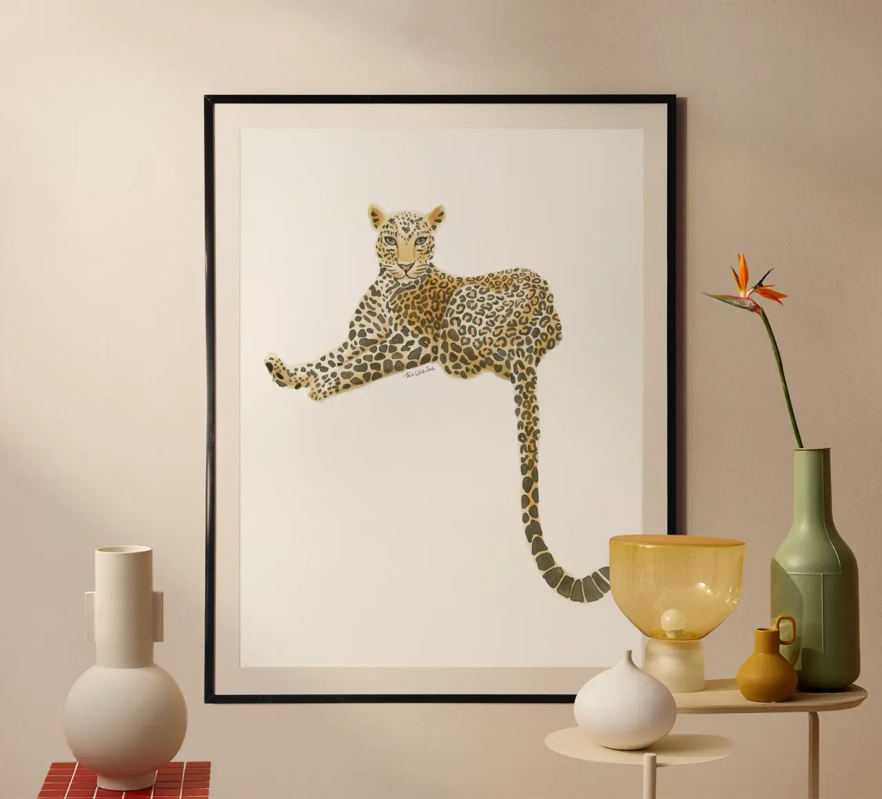 Leopardo Giaguaro Safari Gatto selvatico Illustrazione ad acquerello poster con telaio in legno da This Wild Soul - Illustration