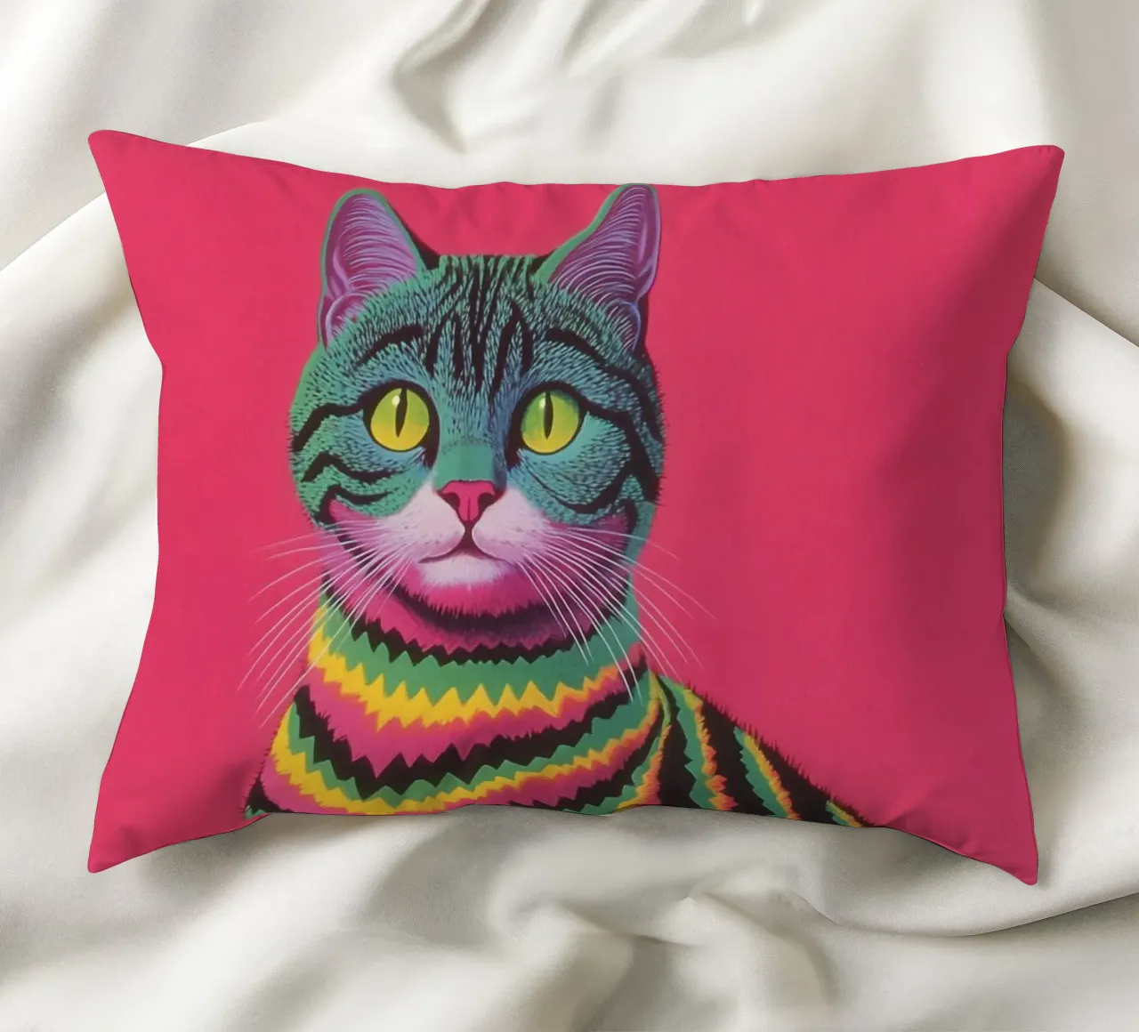 Cat with striped costume decorative cushion by Carinaprint