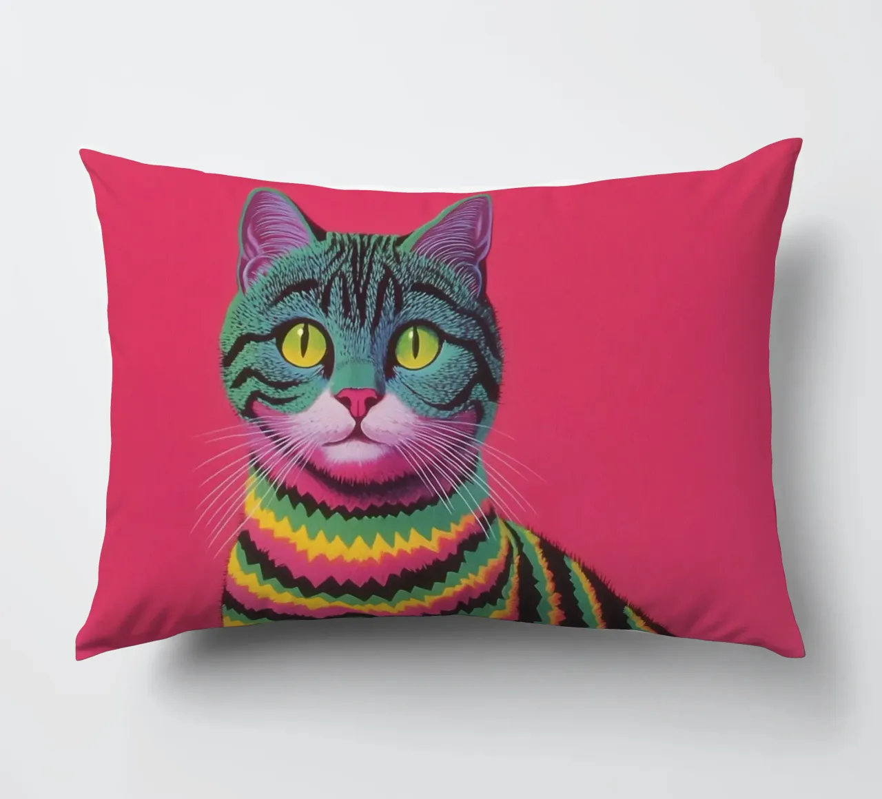 Cat with striped costume decorative cushion by Carinaprint